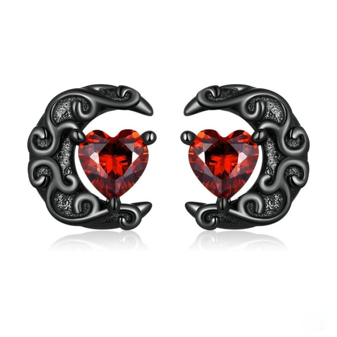 Red Zirconia Black 925 Sterling Silver Earrings