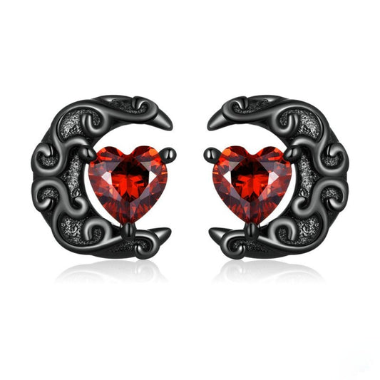 Red Zirconia Black 925 Sterling Silver Earrings