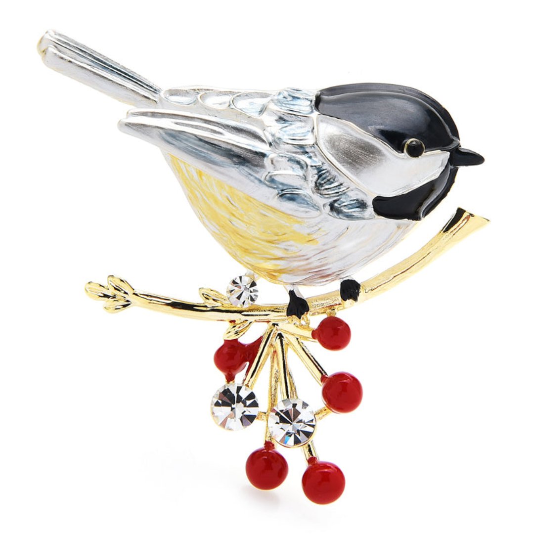 Elegant Enamel & Zirconia Bird Brooch