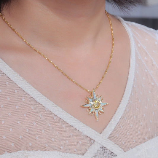 Sunstar Fire Opal Zirconia Gold Necklace