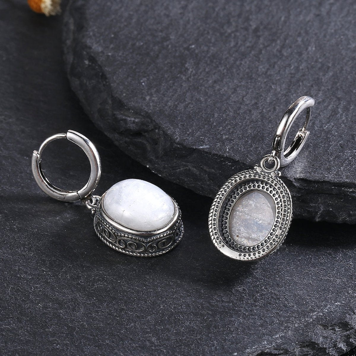 Vintage Natural Stone Oval Hoop Earrings