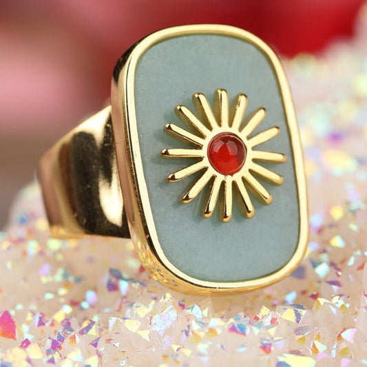 Resplendent Birthstones Sun Flower Adjustable Ring