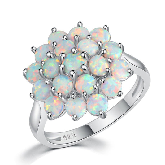 Flower White Fire Opal Silver Plated Ring