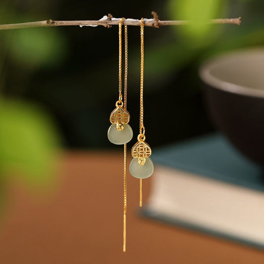 Böhmische lange Ohrringe aus natürlicher Jade