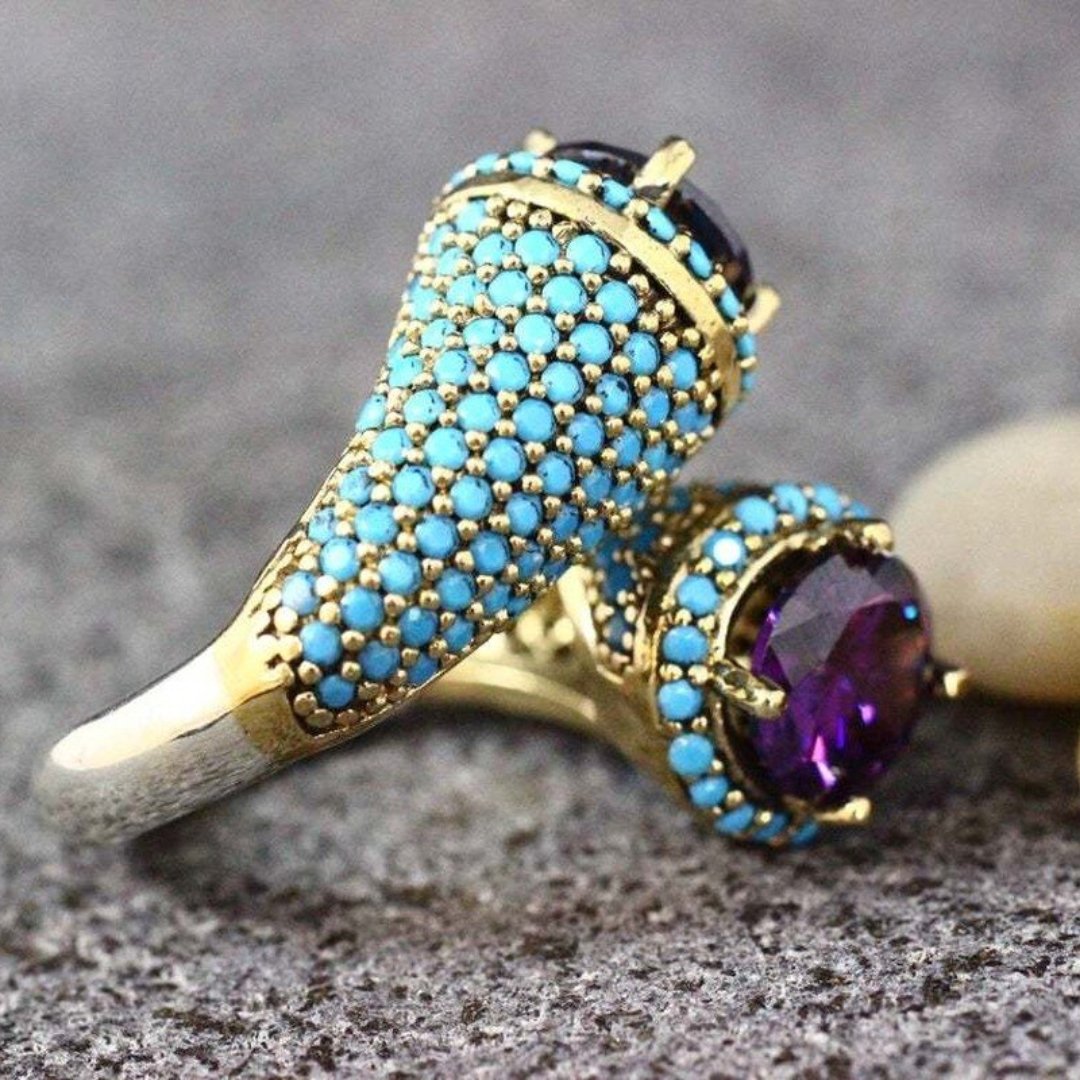 Retro Amethyst & Turquoise Ring