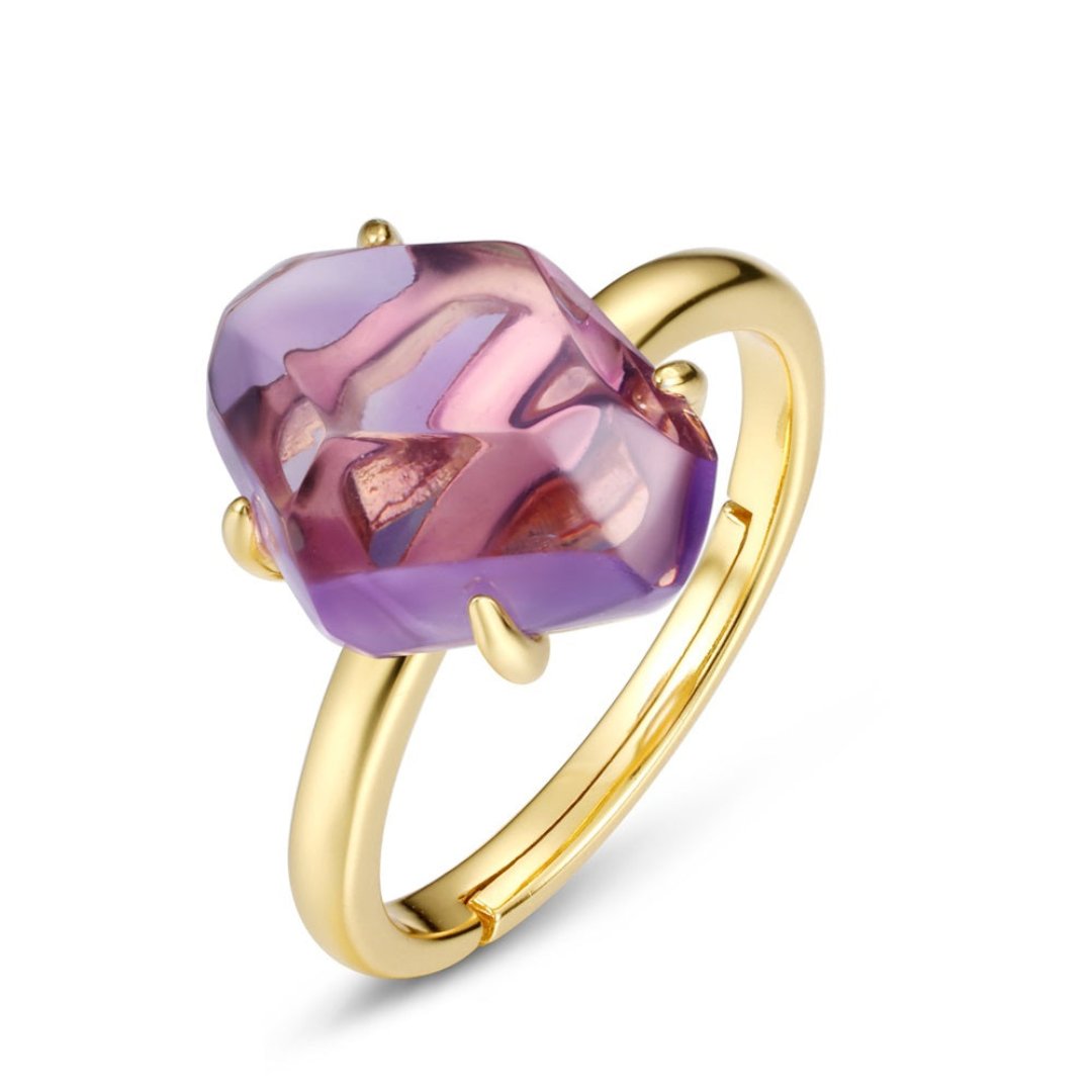 Chic Amethyst Gold Plated Adjustable Ring