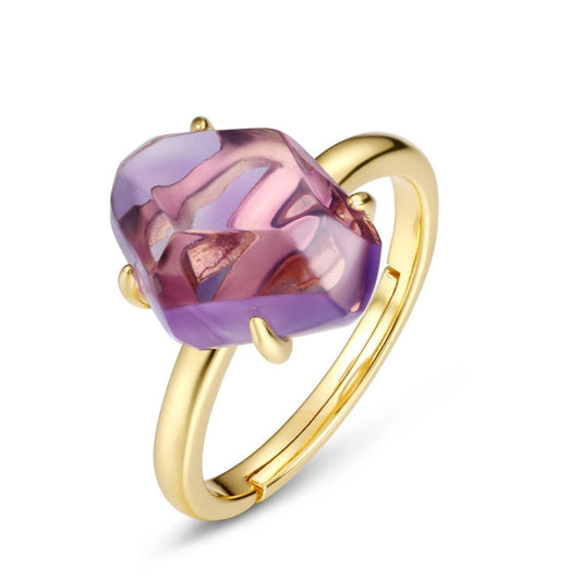 Chic Amethyst Gold Plated Adjustable Ring