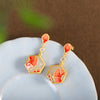 Luxury Gold Plated Flower White Jade Earrings