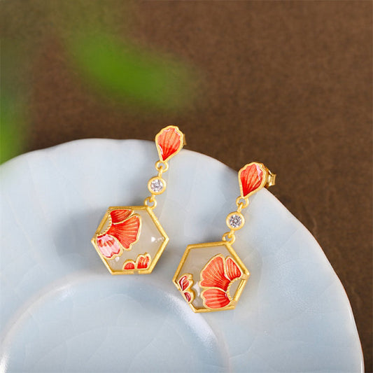 Luxury Gold Plated Flower White Jade Earrings