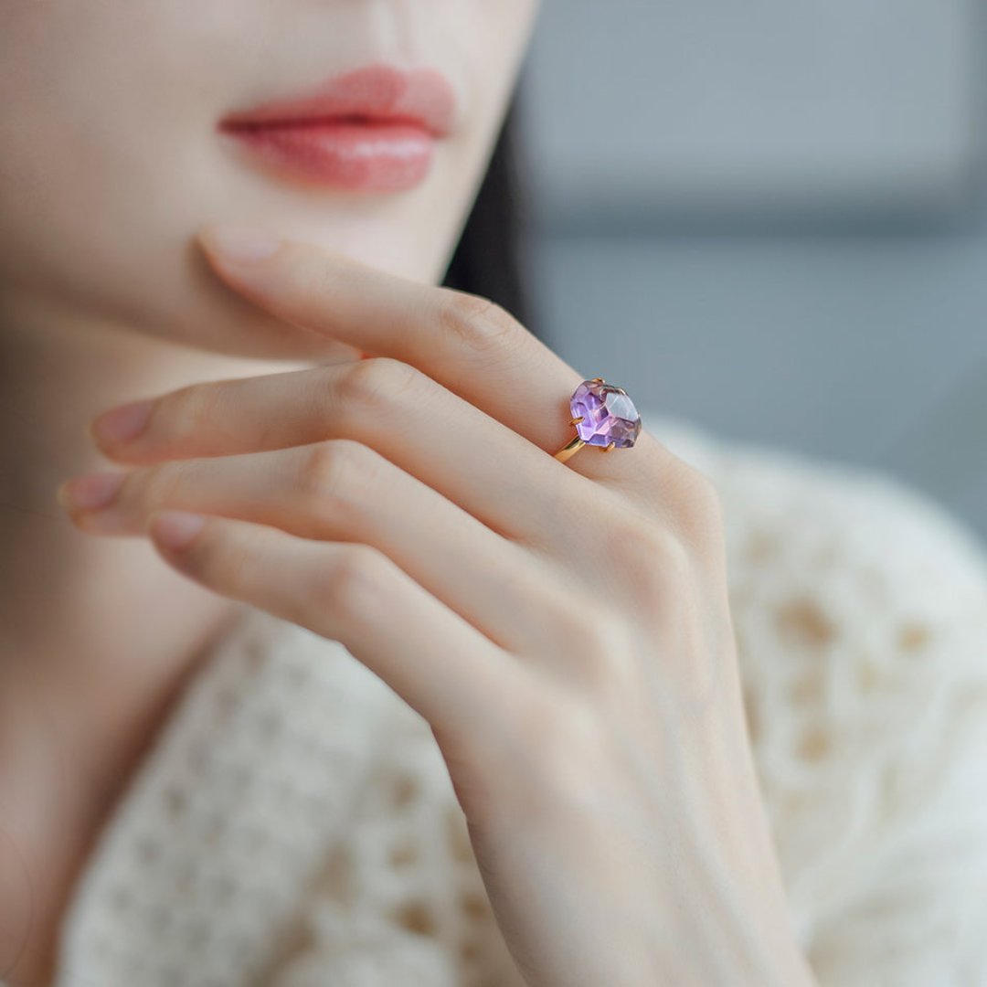 Chic Amethyst Gold Plated Adjustable Ring