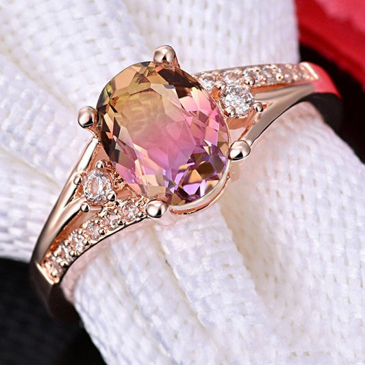 Elegant Color Zirconia Rose Gold Ring