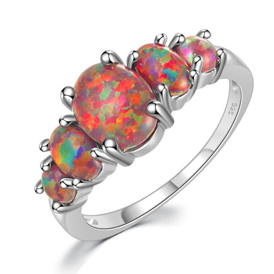 Chic Orange Fire Opal Silver Plated Ring