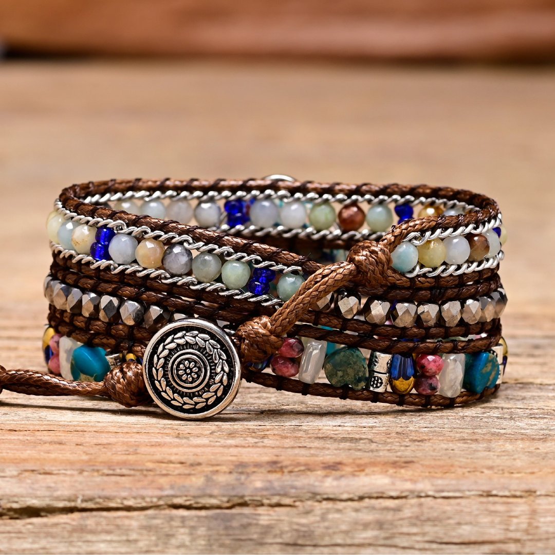 Boho Heart Blue Color Calcite Wrap Bracelet