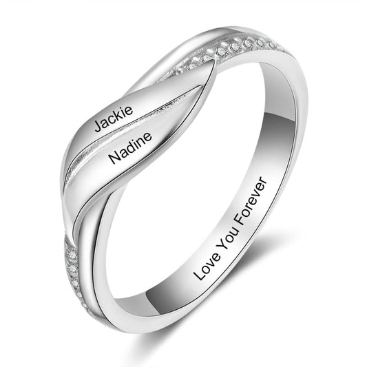 Personalisierter Vintage-Ring mit Zirkonia-Blatt
