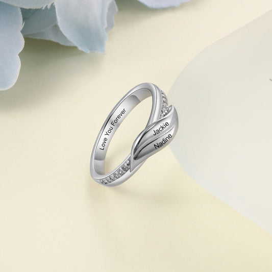 Personalisierter Vintage-Ring mit Zirkonia-Blatt