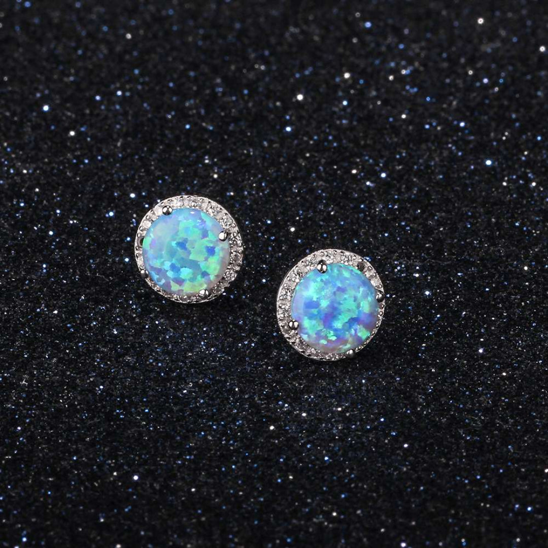 Elegant Circular Fire Opal Stud Earrings