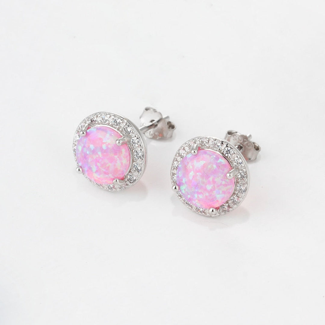Elegant Circular Fire Opal Stud Earrings