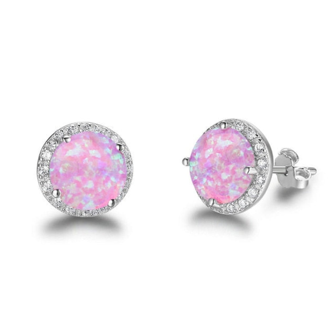 Elegant Circular Fire Opal Stud Earrings