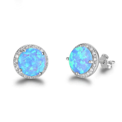 Elegant Circular Fire Opal Stud Earrings