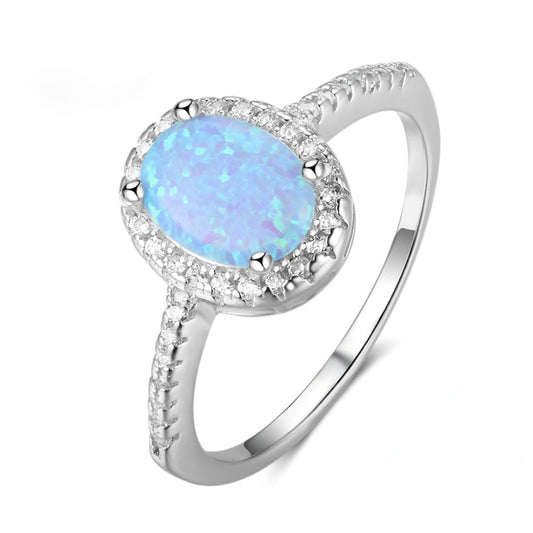 Chic Blue Opal 925 Sterling Silver Ring