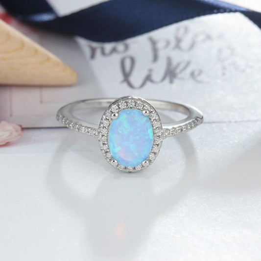 Chic Blue Opal 925 Sterling Silver Ring