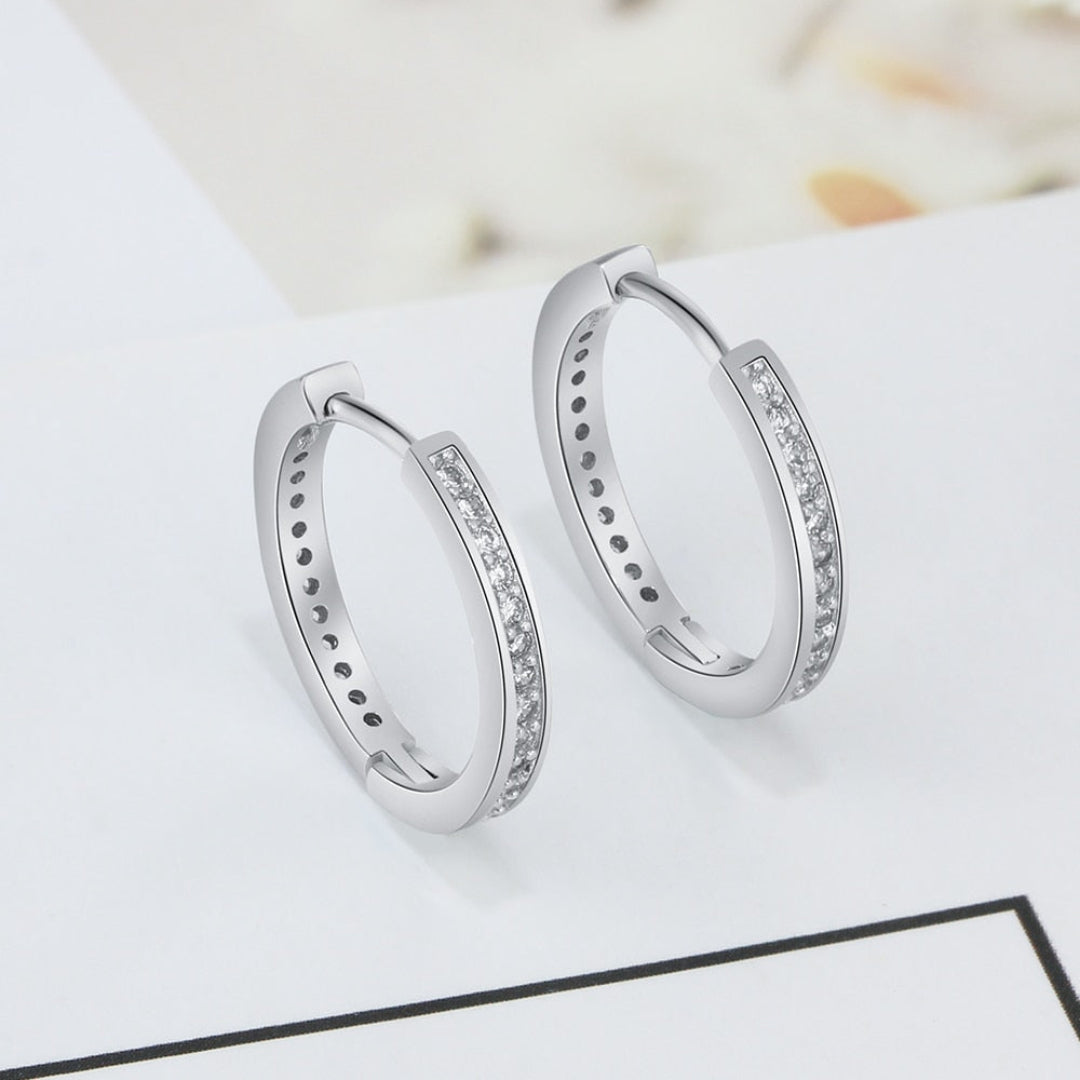 Shining Zirconia Silver Hoop Earrings