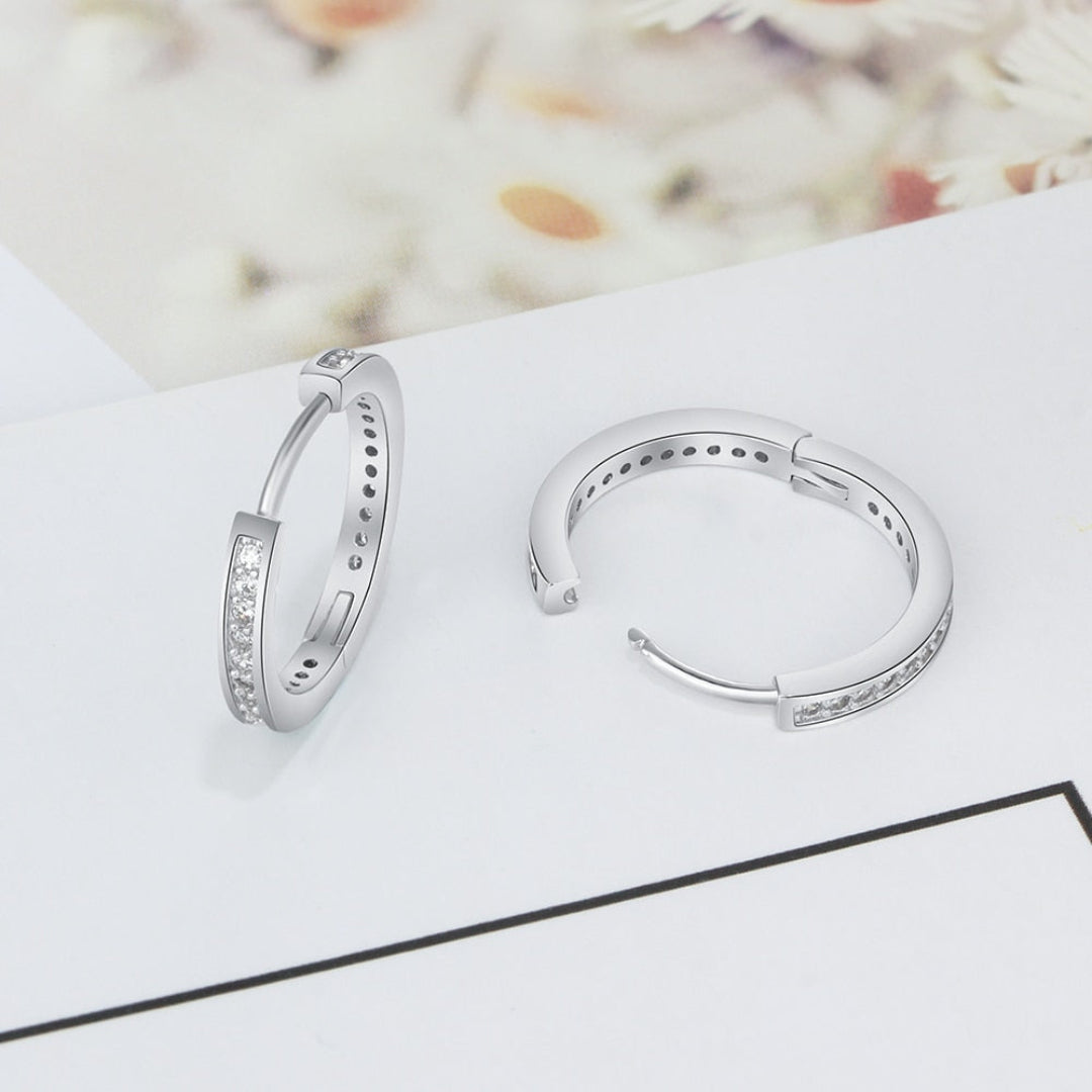 Shining Zirconia Silver Hoop Earrings