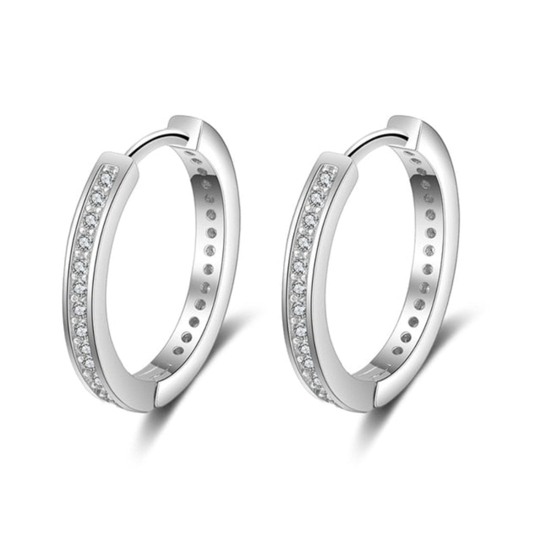 Shining Zirconia Silver Hoop Earrings