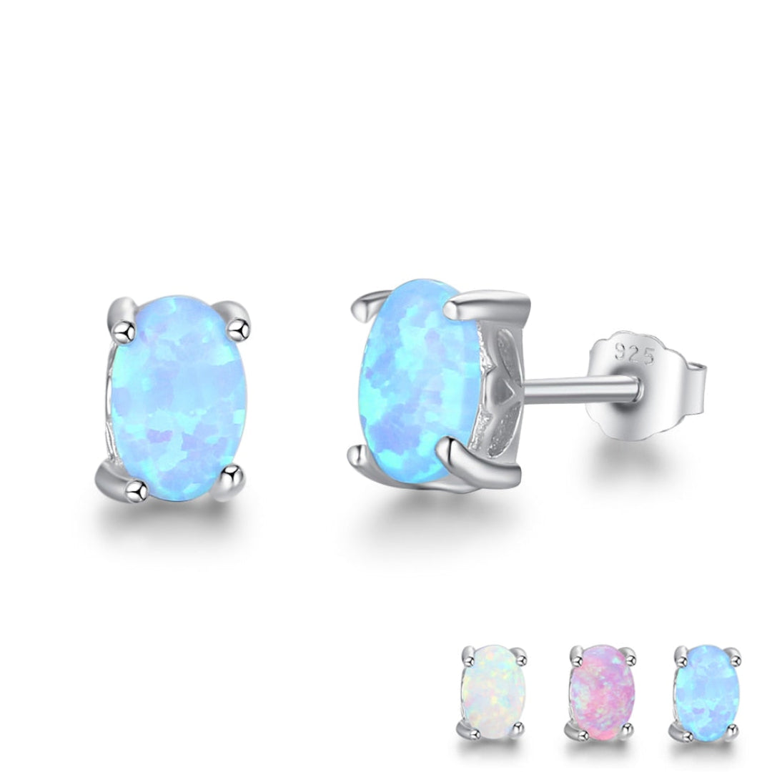 Chic Oval Fire Opal Silver Stud Earrings