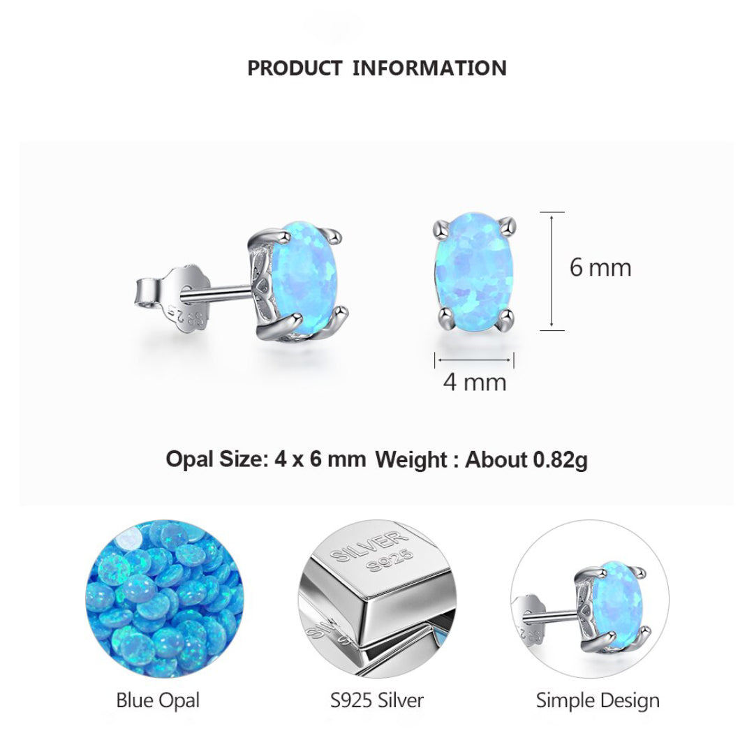 Chic Oval Fire Opal Silver Stud Earrings