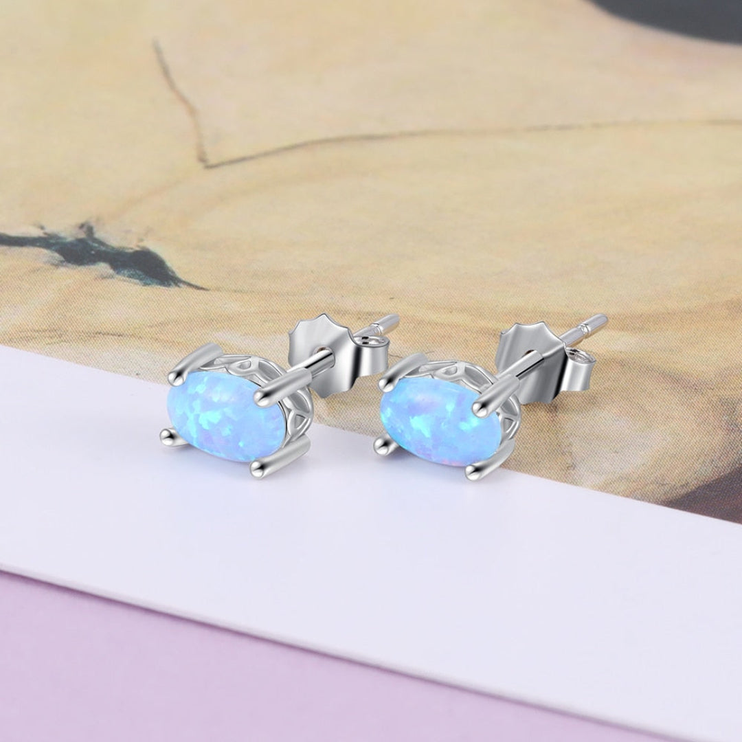 Chic Oval Fire Opal Silver Stud Earrings
