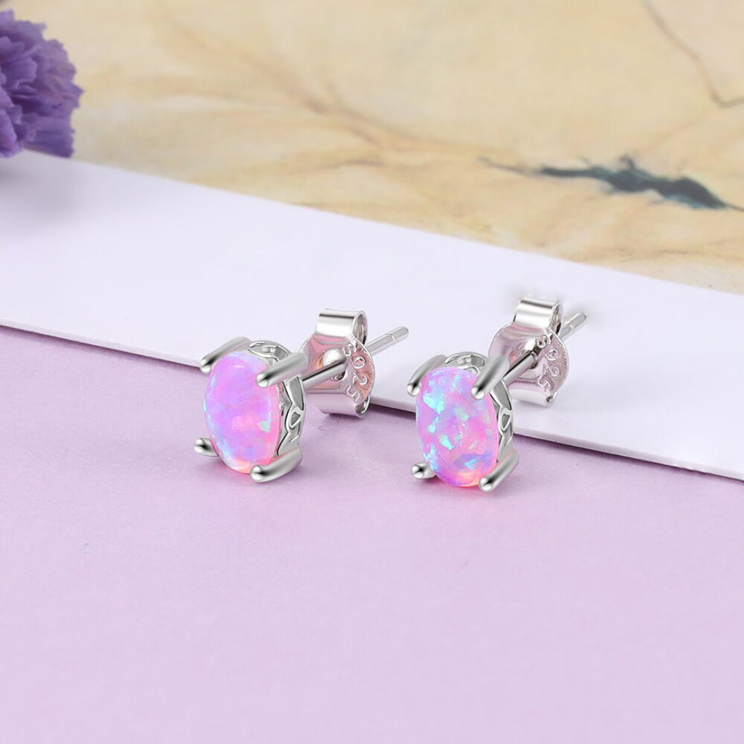 Chic Oval Fire Opal Silver Stud Earrings