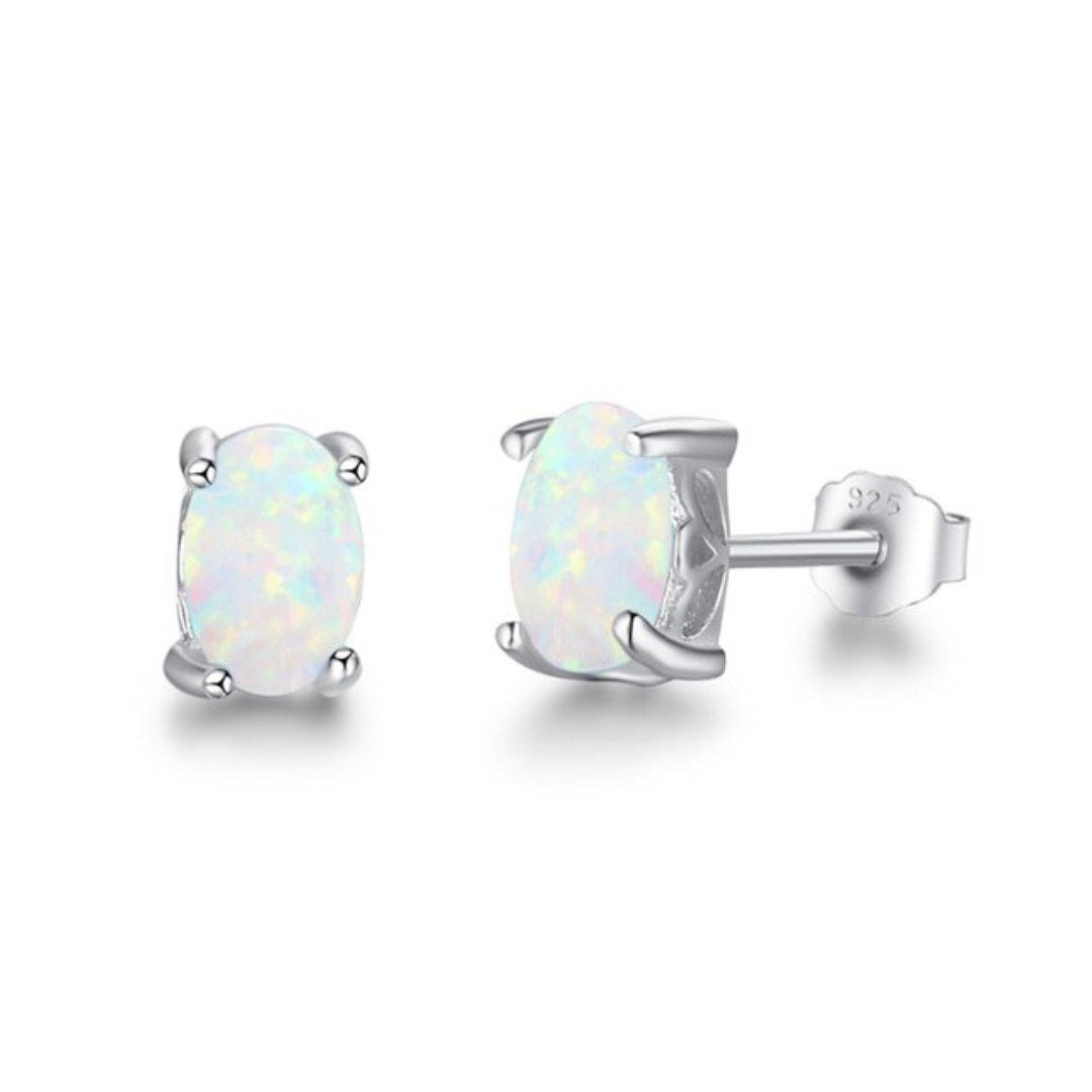 Chic Oval Fire Opal Silver Stud Earrings