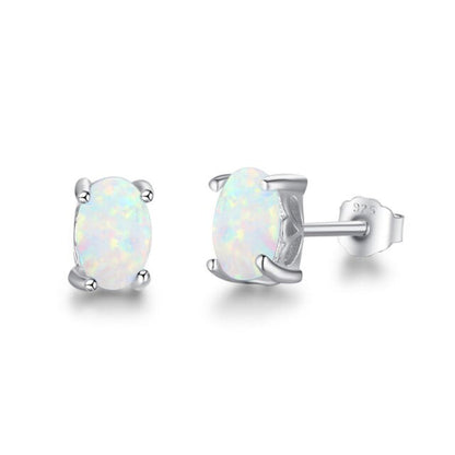 Chic Oval Fire Opal Silver Stud Earrings