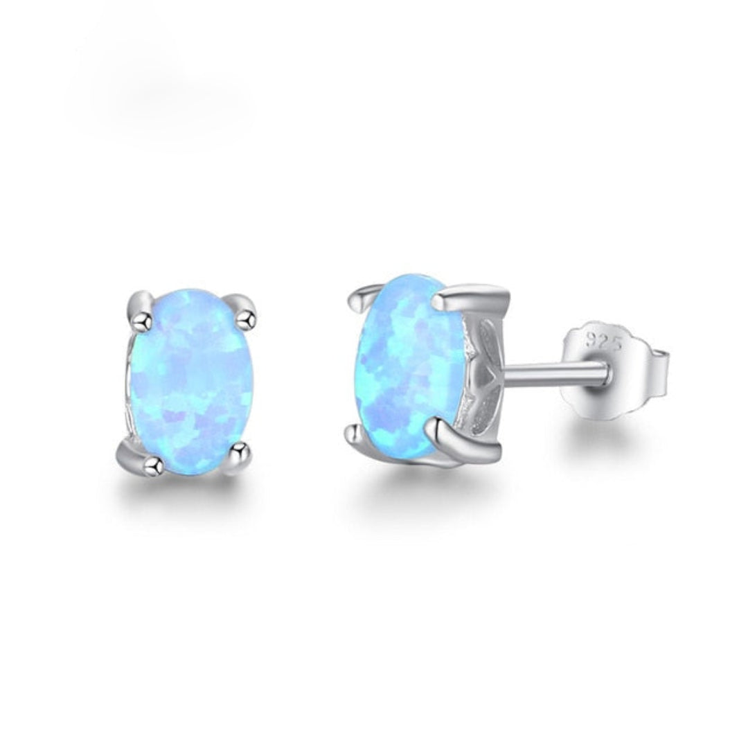 Chic Oval Fire Opal Silver Stud Earrings