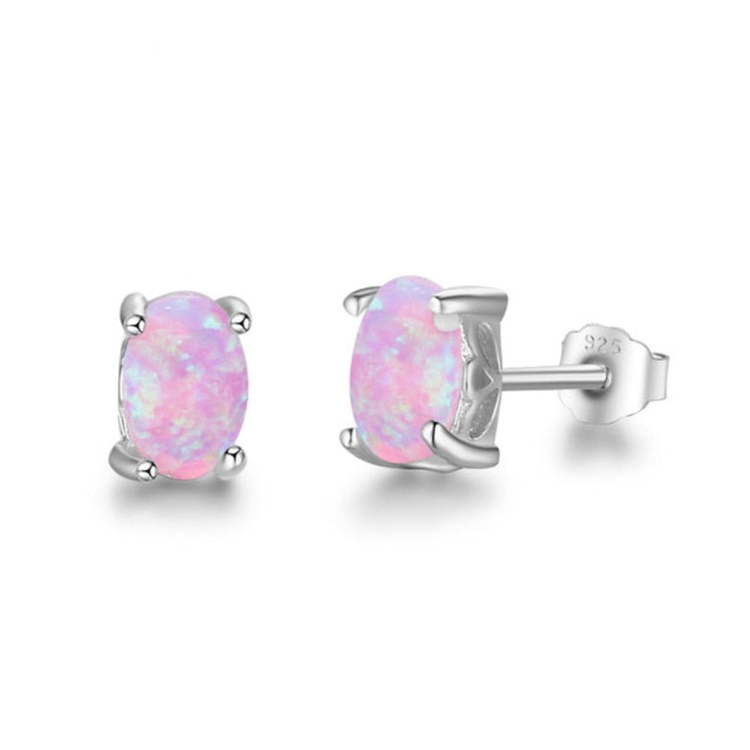 Chic Oval Fire Opal Silver Stud Earrings