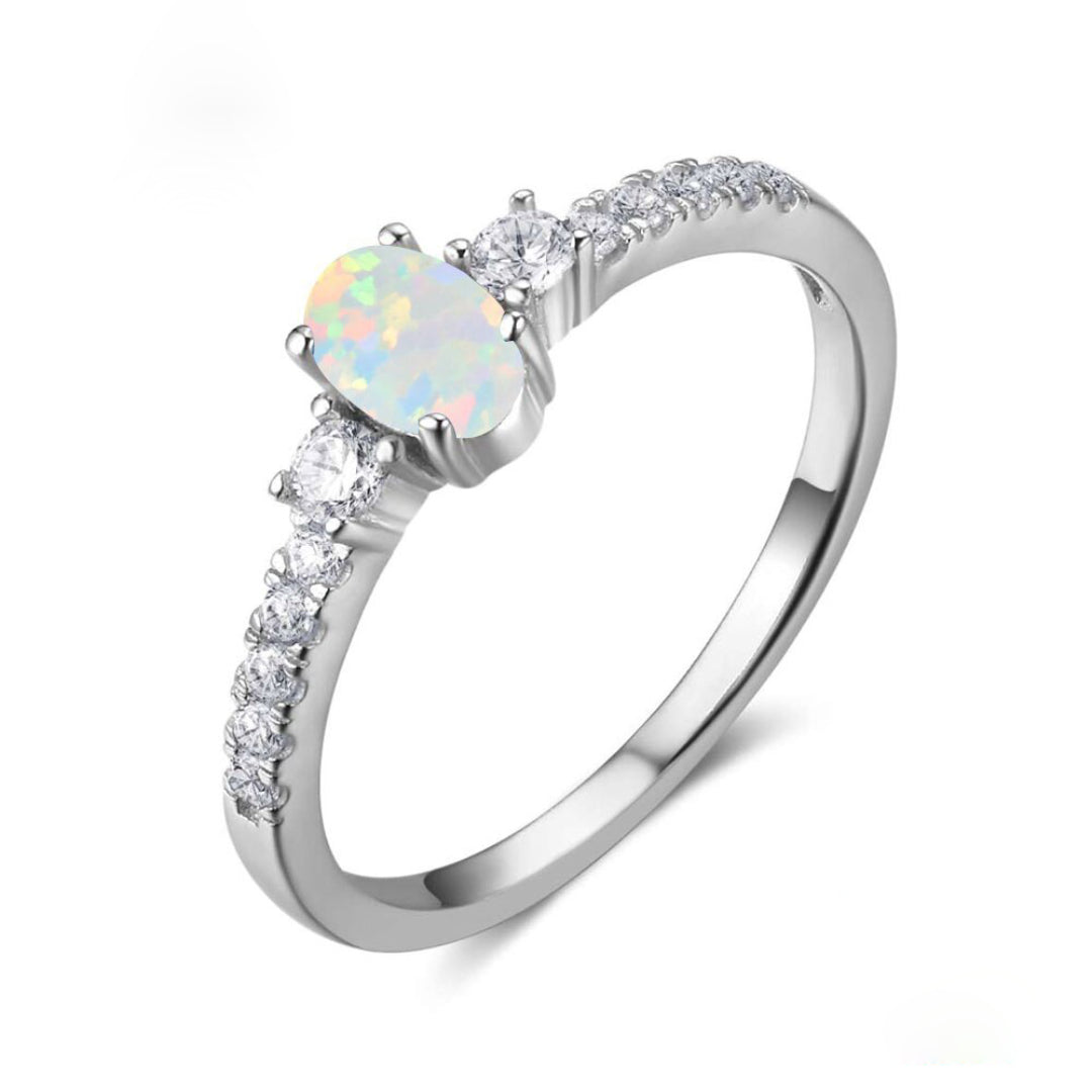 Chic Opal Cubic Zirconia Silver Ring