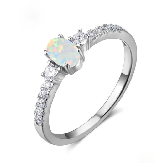 Chic Opal Cubic Zirconia Silver Ring