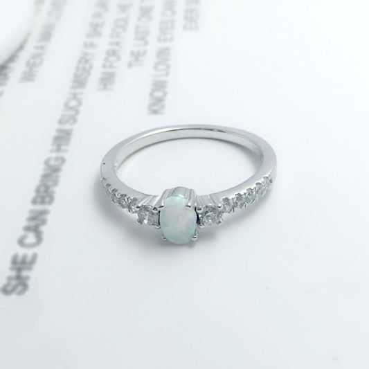 Chic Opal Cubic Zirconia Silver Ring
