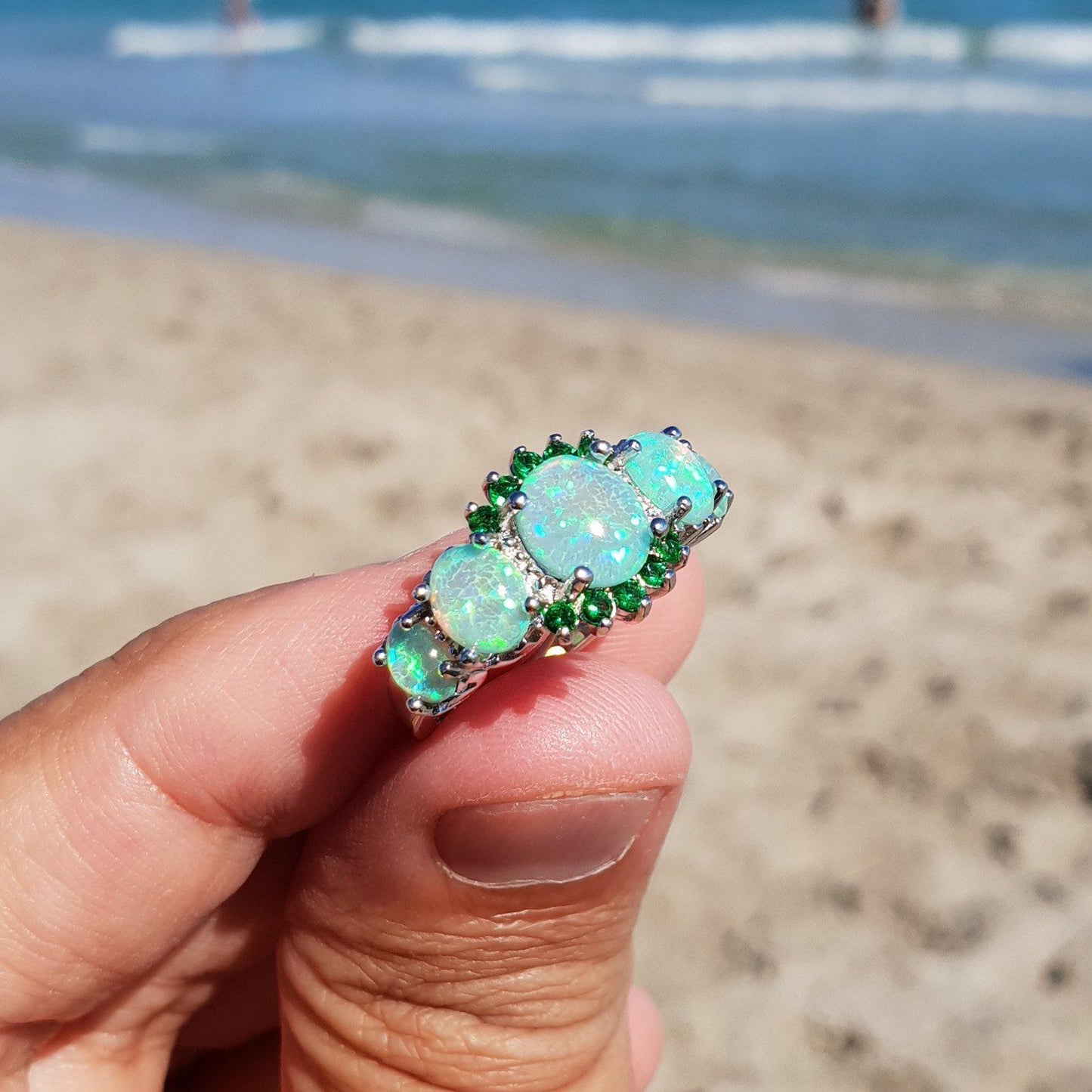 Green Opal Garnet Silver Ring