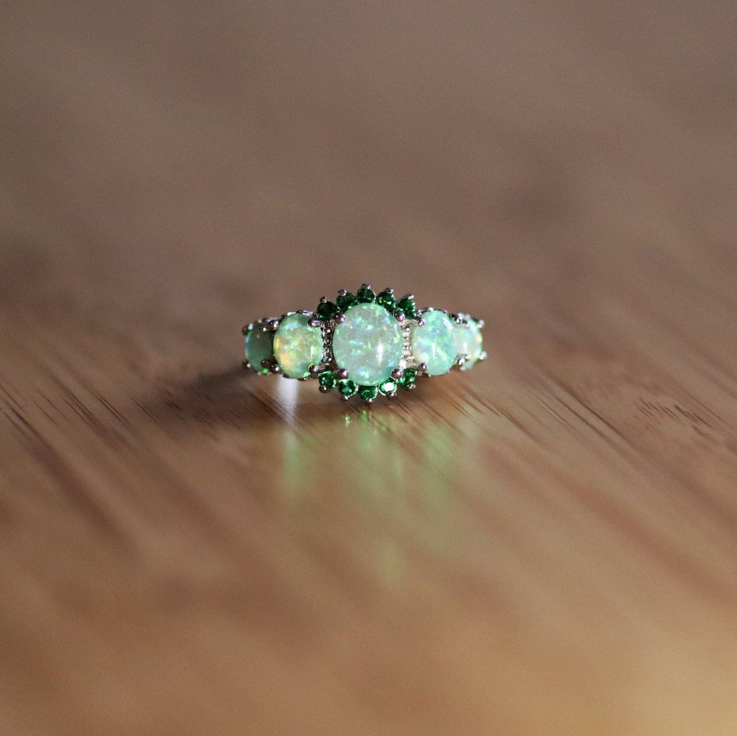 Green Opal Garnet Silver Ring