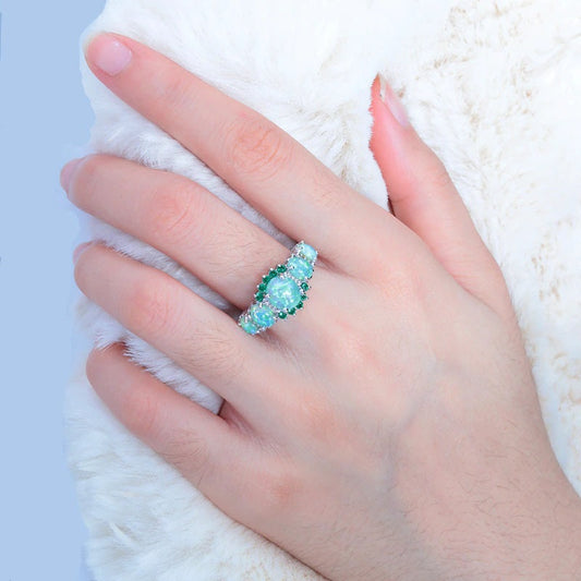 Green Opal Garnet Silver Ring