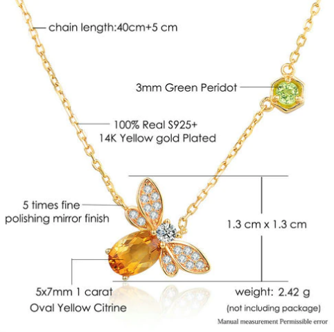 Spiritual Bee Citrine Gold Plated Necklace
