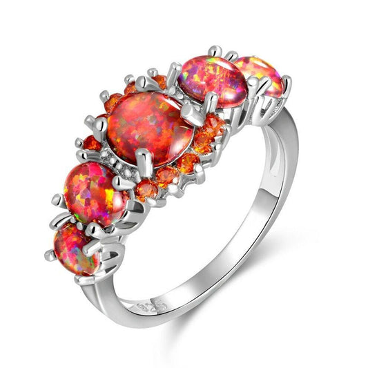 Orange Fire Opal Sterling Silver Ring