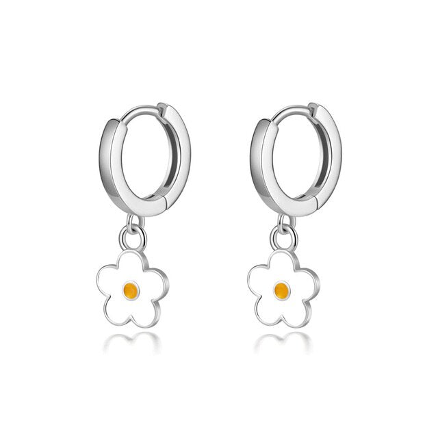 Flower 925 Sterling Silver Hoop Earrings