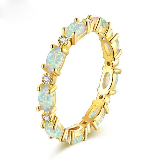 Luxury White Opal Gold Plated Round Ring