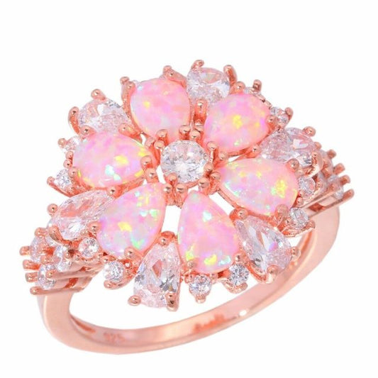 Flower Pink Fire Opal Rose Gold Ring