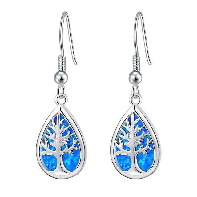 Lebensbaum Blaue Feueropal Ohrringe