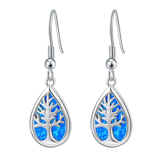 Lebensbaum Blaue Feueropal Ohrringe