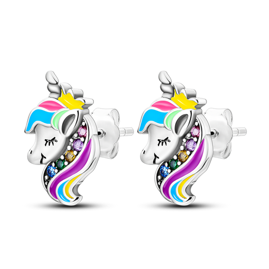 Cute Unicorn Sterling Silver Stud Earrings